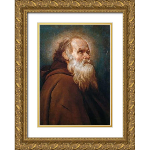 Saint Anthony Abbot Gold Ornate Wood Framed Art Print with Double Matting by Velazquez, Diego