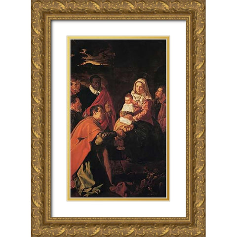 The Adoration Of The Magi Gold Ornate Wood Framed Art Print with Double Matting by Velazquez, Diego
