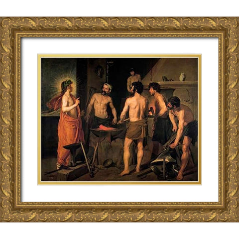 The Forge Of Vulcan Gold Ornate Wood Framed Art Print with Double Matting by Velazquez, Diego