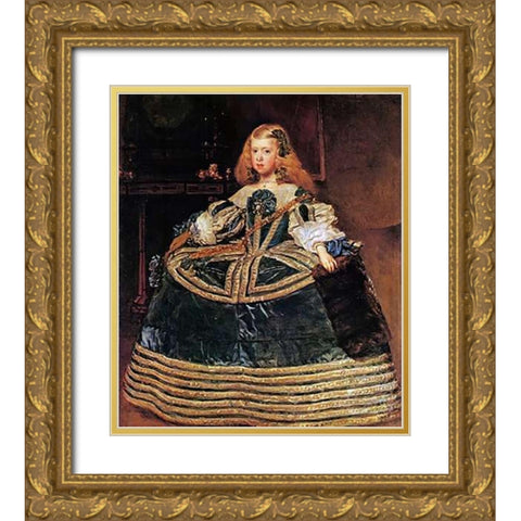 The Infanta Margarita In A Blue Dress Gold Ornate Wood Framed Art Print with Double Matting by Velazquez, Diego