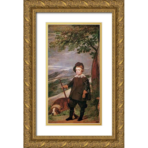 The Infante Baltasar Carlos As A Hunter Gold Ornate Wood Framed Art Print with Double Matting by Velazquez, Diego