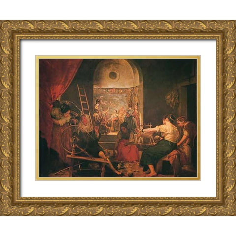 The Spinners The Fable Of Arachne Gold Ornate Wood Framed Art Print with Double Matting by Velazquez, Diego