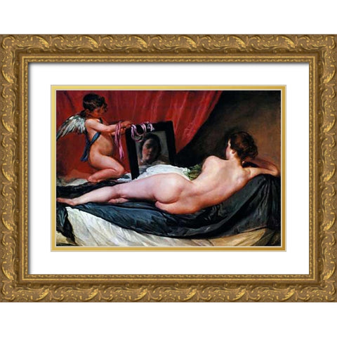 The Toilet Of Venus Gold Ornate Wood Framed Art Print with Double Matting by Velazquez, Diego