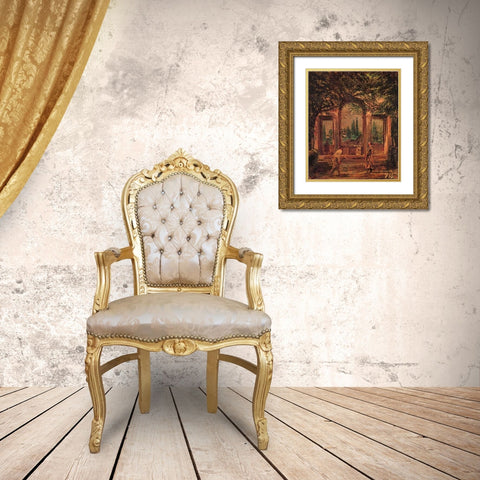 View Of The Gardens Of The Villa Medici Rome Gold Ornate Wood Framed Art Print with Double Matting by Velazquez, Diego