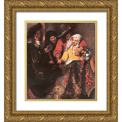 At The Procureess Gold Ornate Wood Framed Art Print with Double Matting by Vermeer, Johannes