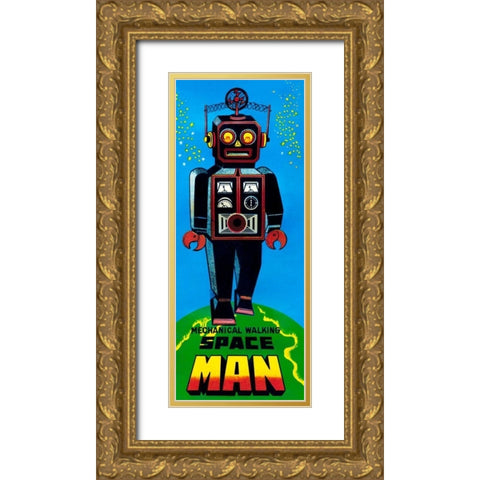 Mechanical Walking Space Man Gold Ornate Wood Framed Art Print with Double Matting by Retrobot