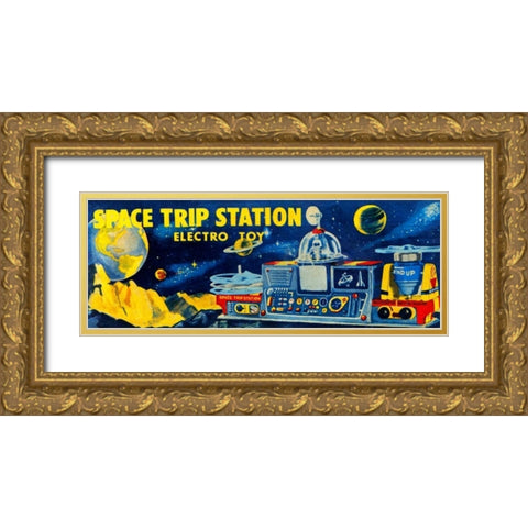 Space Trip Station Electro Toy Gold Ornate Wood Framed Art Print with Double Matting by Retrobot