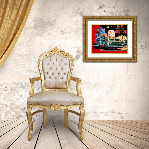 X-9 Space Robot Car Gold Ornate Wood Framed Art Print with Double Matting by Retrobot