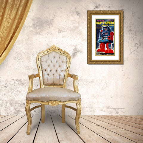 Cap t Astro Space Man Gold Ornate Wood Framed Art Print with Double Matting by Retrobot