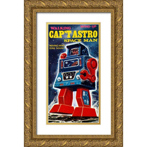 Cap t Astro Space Man Gold Ornate Wood Framed Art Print with Double Matting by Retrobot