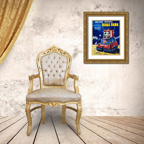 Mini-Robo Tank Gold Ornate Wood Framed Art Print with Double Matting by Retrobot