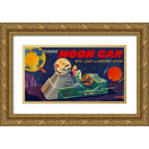 Moon Car Gold Ornate Wood Framed Art Print with Double Matting by Retrobot