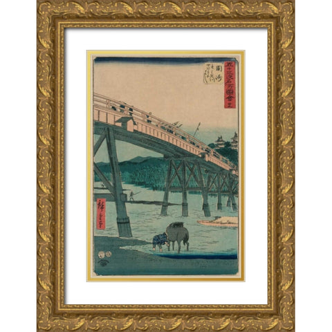 Okazaki Gold Ornate Wood Framed Art Print with Double Matting by Hiroshige, Ando