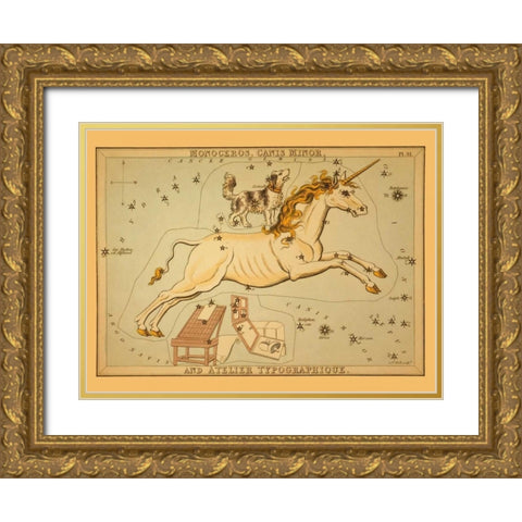 Monoceros, Canis Minor, and Atelier Typographique Gold Ornate Wood Framed Art Print with Double Matting by Aspin, Jehoshaphat