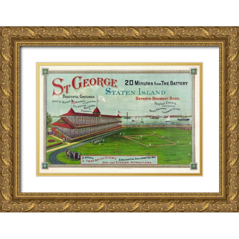 Baseball game being played at St. George Park Gold Ornate Wood Framed Art Print with Double Matting by Unknown