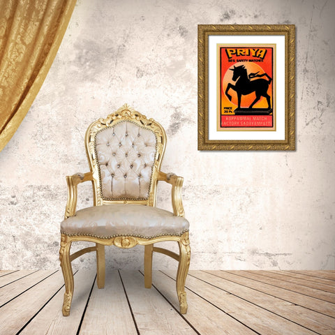 Priya 50s Safety Matches Gold Ornate Wood Framed Art Print with Double Matting by Phillumenart