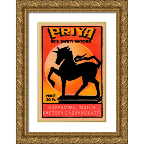 Priya 50s Safety Matches Gold Ornate Wood Framed Art Print with Double Matting by Phillumenart