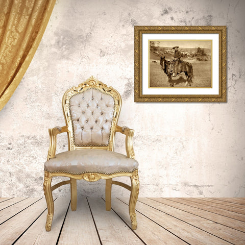 Cow Boy Gold Ornate Wood Framed Art Print with Double Matting by Grabill, John C.H.