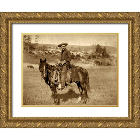 Cow Boy Gold Ornate Wood Framed Art Print with Double Matting by Grabill, John C.H.