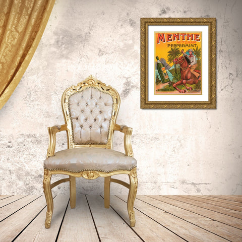 Menthe Peppermint Gold Ornate Wood Framed Art Print with Double Matting by Vintage Booze Labels