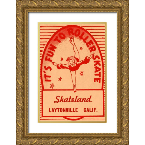 Its Fun To Roller Skate Gold Ornate Wood Framed Art Print with Double Matting by Retrorollers