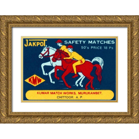 Jakpot Safety Matches Gold Ornate Wood Framed Art Print with Double Matting by Phillumenart