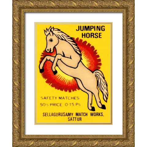 Jumping Horse Safety Matches Gold Ornate Wood Framed Art Print with Double Matting by Phillumenart