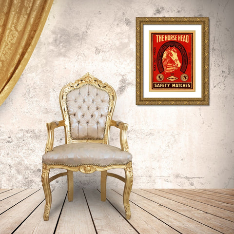 The Horse Head Safety Matches Gold Ornate Wood Framed Art Print with Double Matting by Phillumenart
