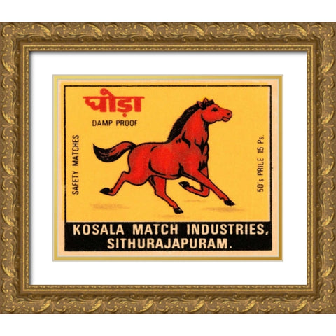 Kosala Match Industries Safety Matches Gold Ornate Wood Framed Art Print with Double Matting by Phillumenart