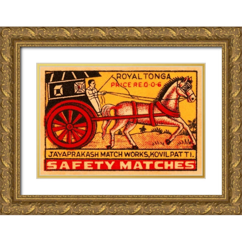 Royal Tonga Safety Matches Gold Ornate Wood Framed Art Print with Double Matting by Phillumenart