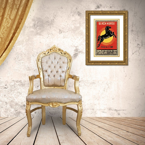 Black Horse Matches Gold Ornate Wood Framed Art Print with Double Matting by Phillumenart