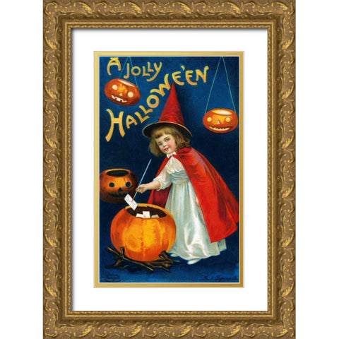 A Jolly Halloween Gold Ornate Wood Framed Art Print with Double Matting by Halloween