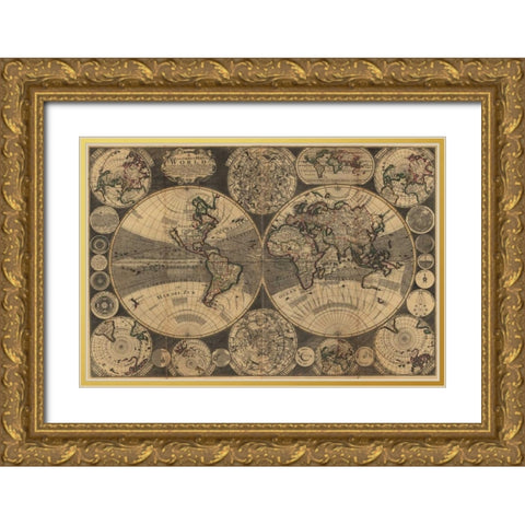 World Map with Planets Gold Ornate Wood Framed Art Print with Double Matting by Godson, W.