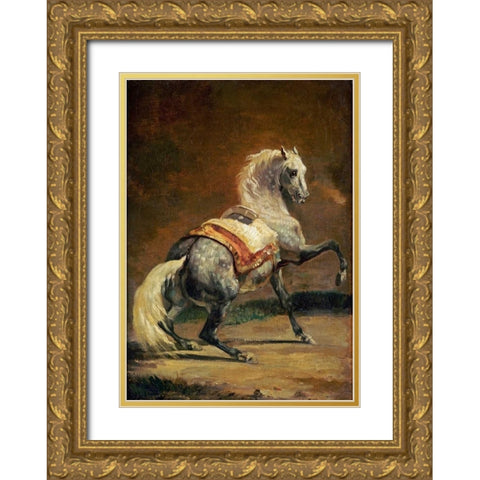 Dappled Grey Horse - Reversed Gold Ornate Wood Framed Art Print with Double Matting by Gericault, Theodore