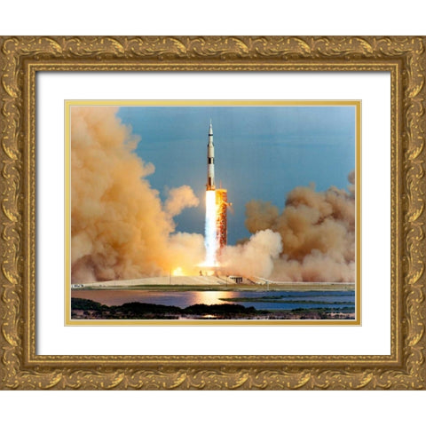 Launch of the Apollo 15 Mission to the Moon, 1971 Gold Ornate Wood Framed Art Print with Double Matting by NASA