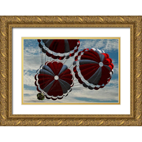 Orion descending by parachute on re-entry to Earth, Project Constellation Gold Ornate Wood Framed Art Print with Double Matting by NASA