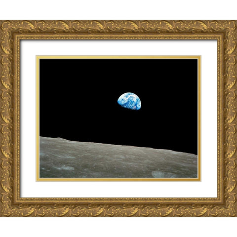 Earthrise, Apollo 8, December 24, 1968 Gold Ornate Wood Framed Art Print with Double Matting by NASA
