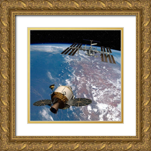 Orion Docking at the International Space Station, Project Constellation Gold Ornate Wood Framed Art Print with Double Matting by NASA