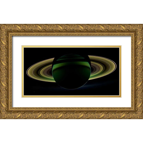 The dark side of Saturn viewed from Cassini, December 18, 2012 Gold Ornate Wood Framed Art Print with Double Matting by NASA