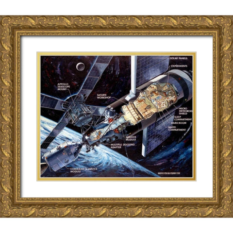 Skylab: Cutaway illustration, 1972 Gold Ornate Wood Framed Art Print with Double Matting by NASA