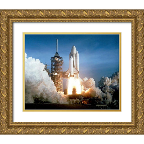 Launch of the First Flight of Space Shuttle Columbia, 1981 Gold Ornate Wood Framed Art Print with Double Matting by NASA