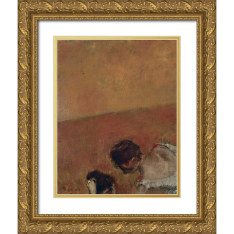 Danseuses Montant Un Escalier - left Gold Ornate Wood Framed Art Print with Double Matting by Degas, Edgar