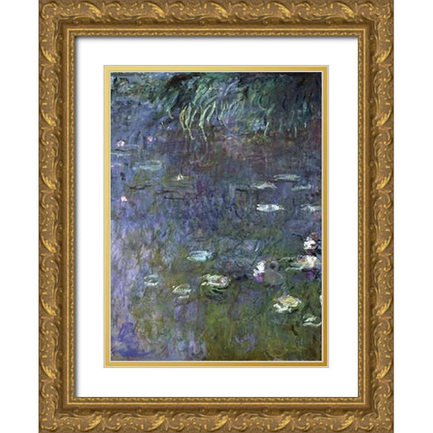 Water Lilies: Morning, c. 1914-26 (right) Gold Ornate Wood Framed Art Print with Double Matting by Monet, Claude