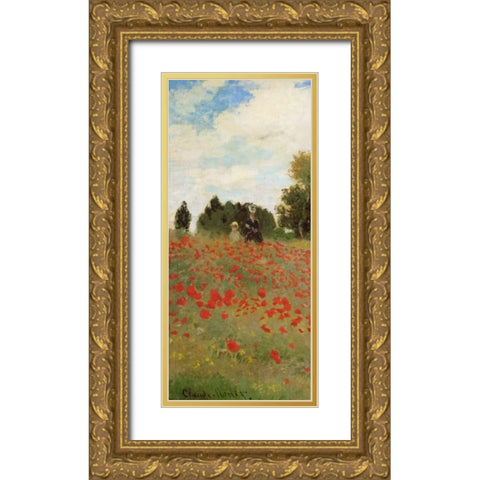 Field Of Poppies - Les Coquelicots 1873 - left Gold Ornate Wood Framed Art Print with Double Matting by Monet, Claude