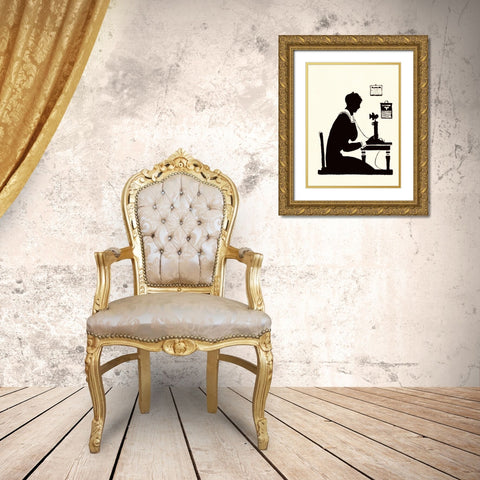 Homemaker Makes a Phone Call Gold Ornate Wood Framed Art Print with Double Matting by Parrish, Maxfield