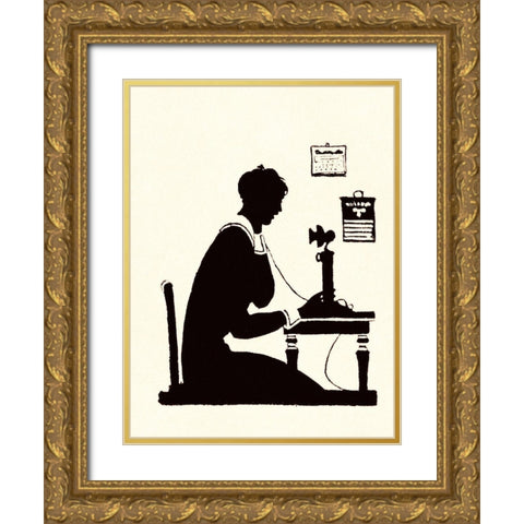 Homemaker Makes a Phone Call Gold Ornate Wood Framed Art Print with Double Matting by Parrish, Maxfield