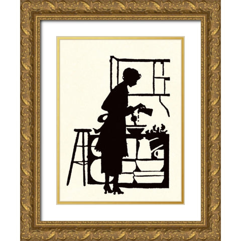 Homemaker Waters Plants in a Home Gold Ornate Wood Framed Art Print with Double Matting by Parrish, Maxfield