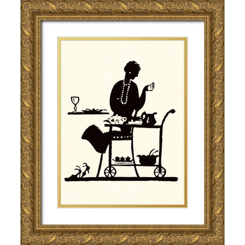 Homemaker Takes Items From a Serving Cart Gold Ornate Wood Framed Art Print with Double Matting by Parrish, Maxfield