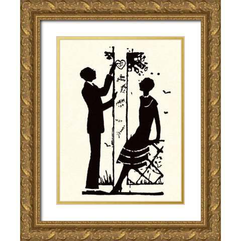 Suitor Pulls a Heart From a Trellis Gold Ornate Wood Framed Art Print with Double Matting by Parrish, Maxfield