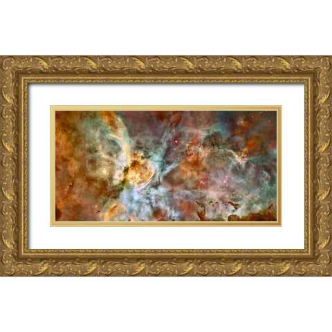 Carina Nebula Wide View Gold Ornate Wood Framed Art Print with Double Matting by NASA